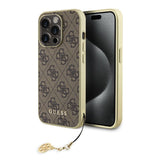 Guess 4G Charms Hülle Cover für iPhone 15 Pro - Braun