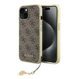 Guess 4G Charms Hülle Cover für iPhone 15  - Braun