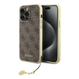 Guess 4G Charms Hülle Cover für iPhone 15 Pro Max  - Braun