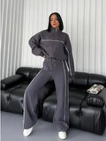 long sleeve half-turtleneck cardigan & trousers set - 8